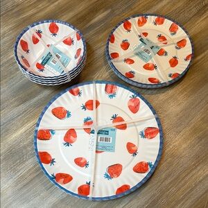 NWT Set of 4 Bamboo Melamine Assorted Fruit Scalloped Summertime Dinnerware Set